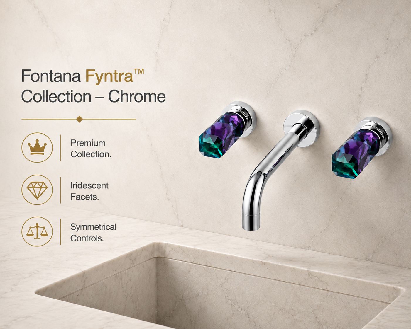 Fontana Fyntra Chrome Wall-Mounted Thermostatic Faucet with Multicolor Crystal Handle